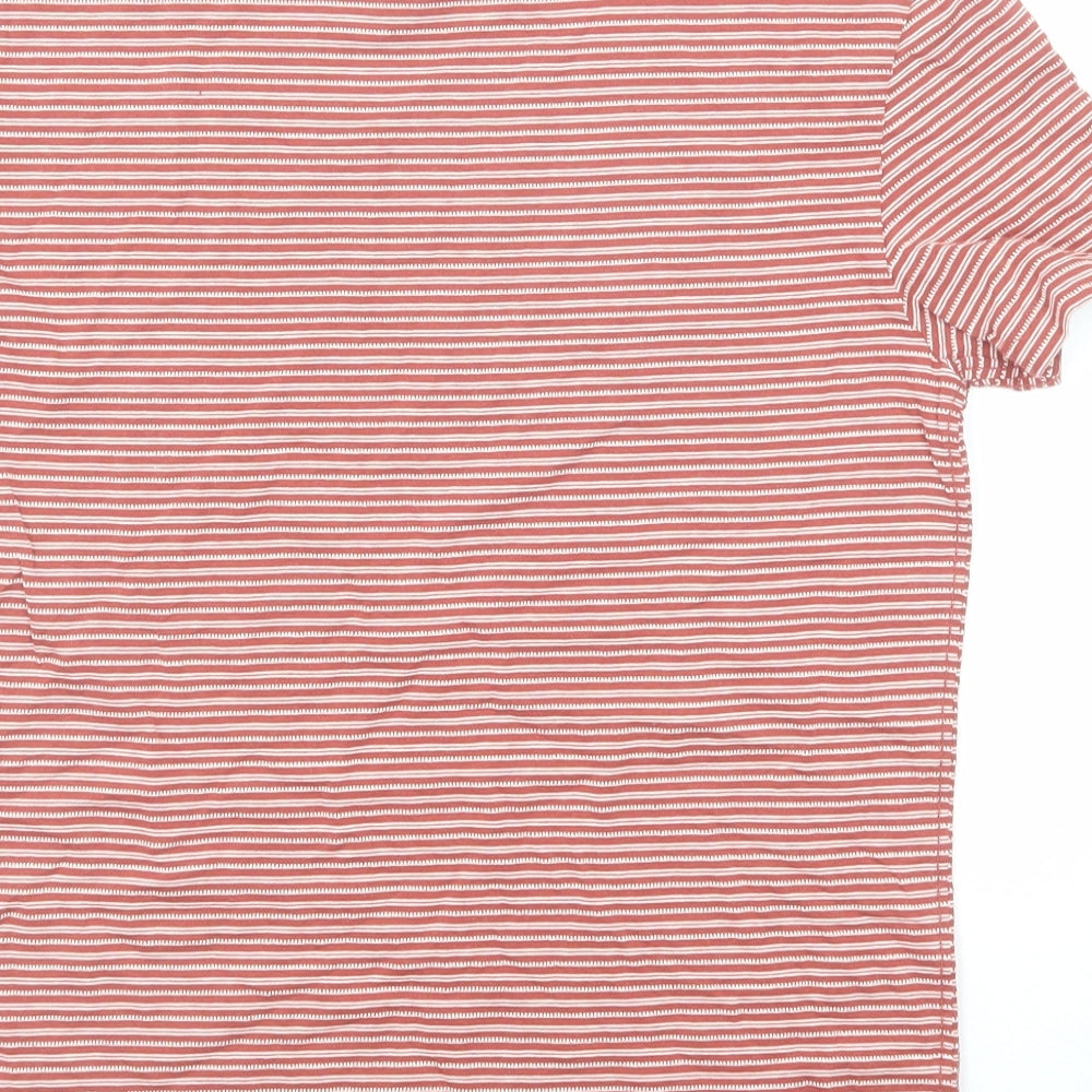 Marks and Spencer Boys Red Striped Cotton Basic T-Shirt Size 11-12 Years Round Neck Pullover