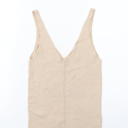 H&M Womens Beige Viscose Basic Tank Size 8 V-Neck