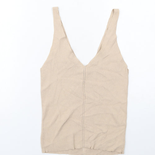 H&M Womens Beige Viscose Basic Tank Size 8 V-Neck
