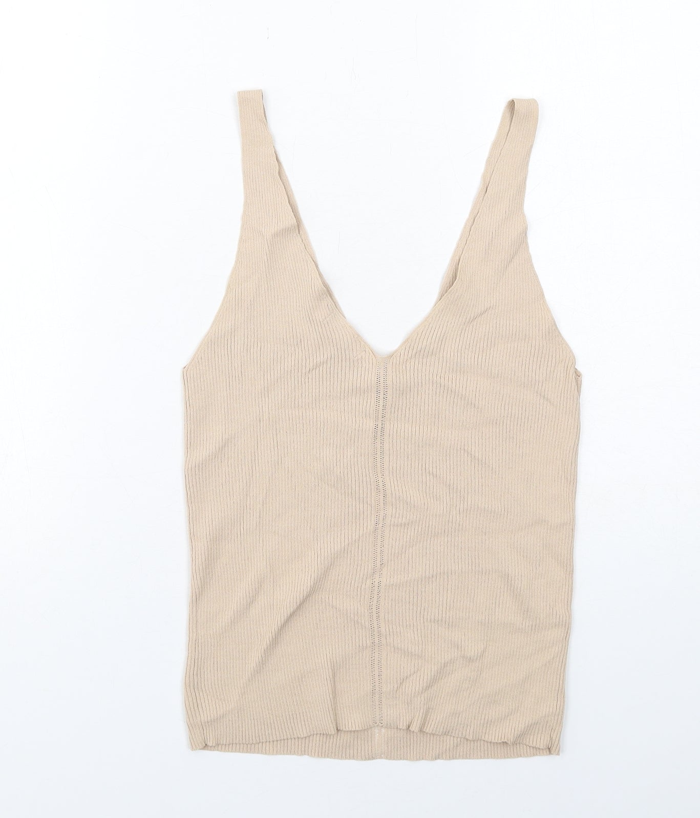 H&M Womens Beige Viscose Basic Tank Size 8 V-Neck