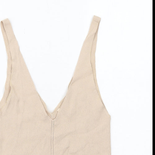 H&M Womens Beige Viscose Basic Tank Size 8 V-Neck