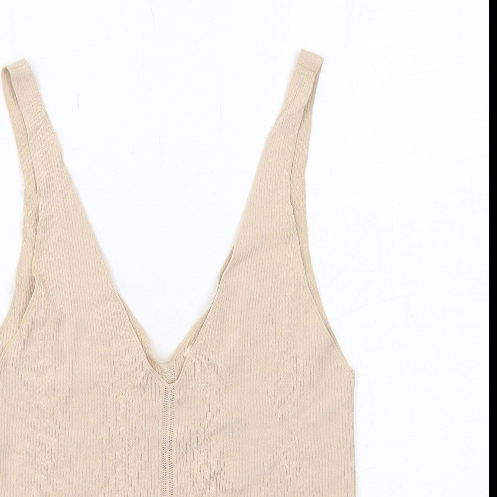 H&M Womens Beige Viscose Basic Tank Size 8 V-Neck