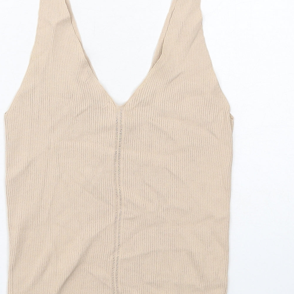H&M Womens Beige Viscose Basic Tank Size 8 V-Neck