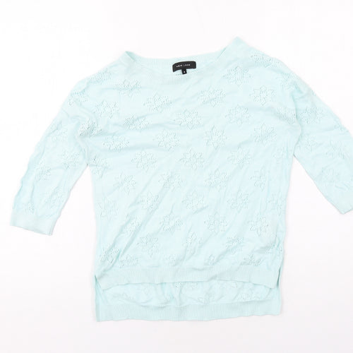 New Look Womens Blue Round Neck Floral Cotton Pullover Jumper Size 8