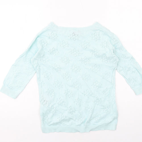 New Look Womens Blue Round Neck Floral Cotton Pullover Jumper Size 8