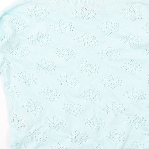New Look Womens Blue Round Neck Floral Cotton Pullover Jumper Size 8