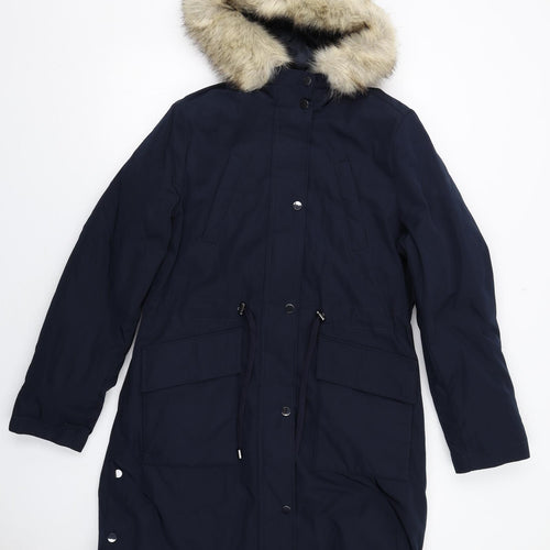 Marks and Spencer Womens Blue Parka Coat Size 14 Zip