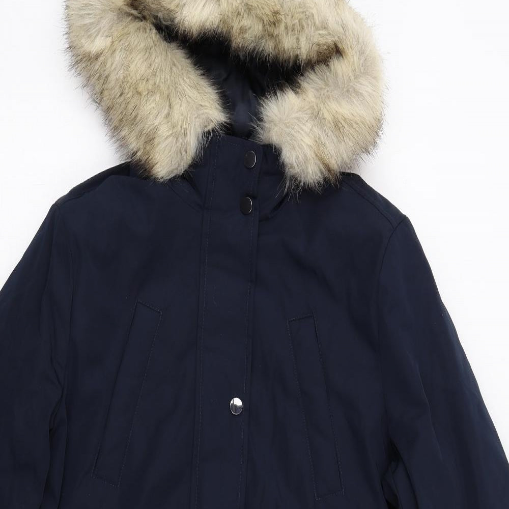 Marks and Spencer Womens Blue Parka Coat Size 14 Zip