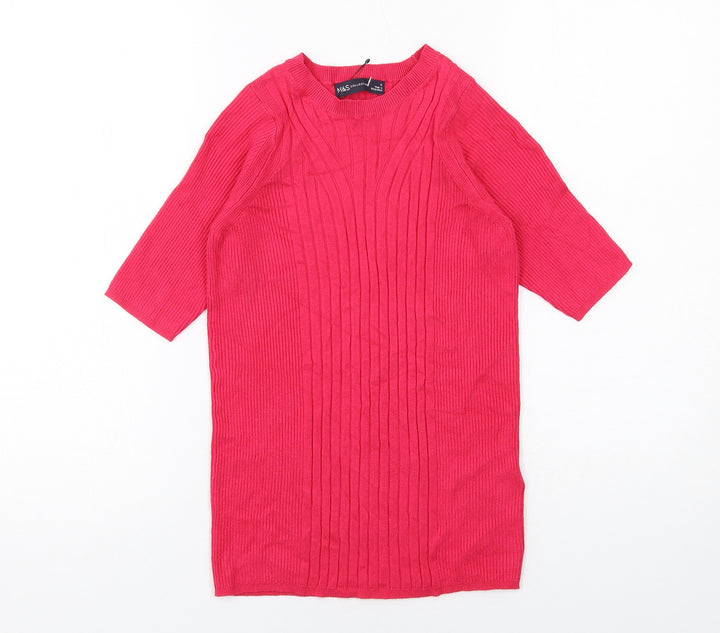 Marks and Spencer Womens Pink Viscose Basic Blouse Size S Round Neck