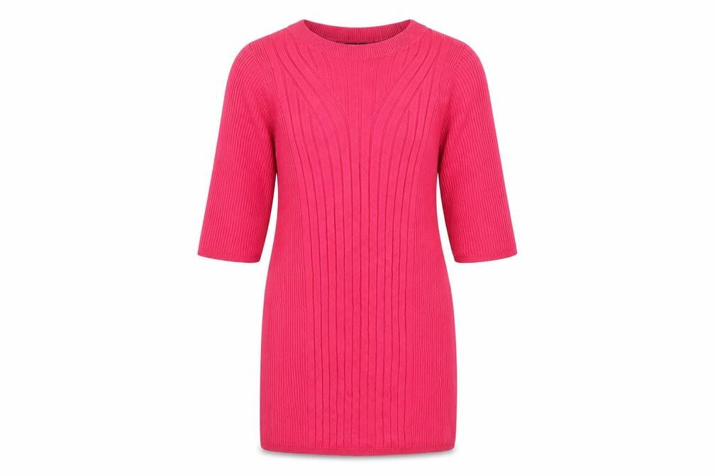 Front view of Marks & Spencer women’s pink viscose basic blouse, size S, round neck