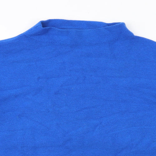 Marks and Spencer Womens Blue Mock Neck Cotton Pullover Jumper Size 16