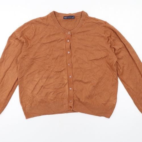 Marks and Spencer Womens Brown Round Neck Viscose Cardigan Jumper Size 16