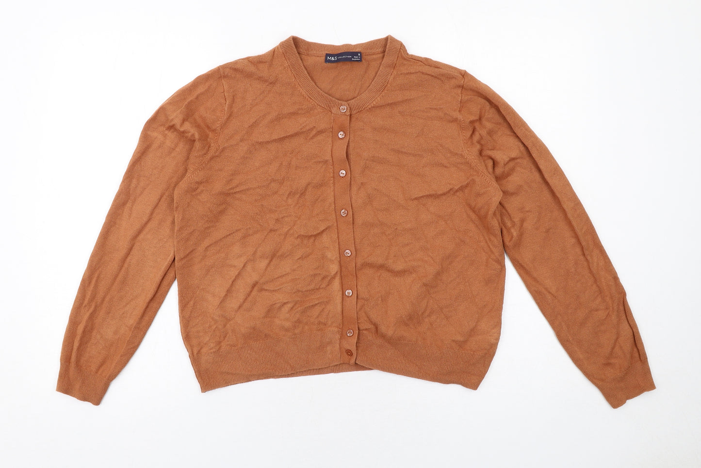 Marks and Spencer Womens Brown Round Neck Viscose Cardigan Jumper Size 16