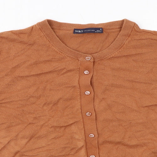 Marks and Spencer Womens Brown Round Neck Viscose Cardigan Jumper Size 16