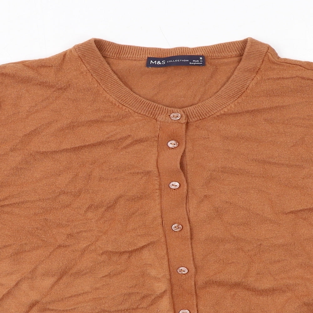 Marks and Spencer Womens Brown Round Neck Viscose Cardigan Jumper Size 16