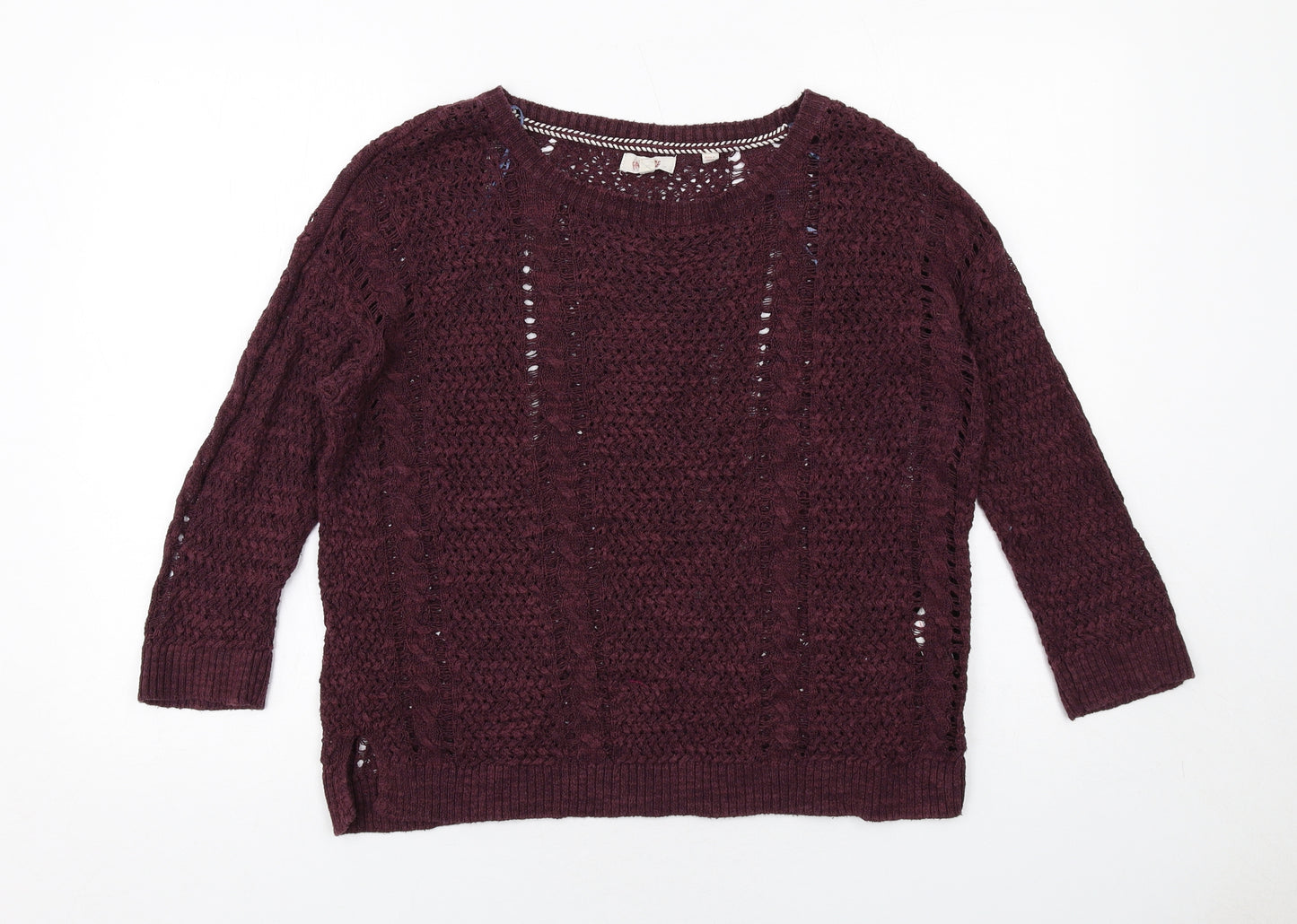 Fat Face Womens Purple Round Neck Linen Pullover Jumper Size 12