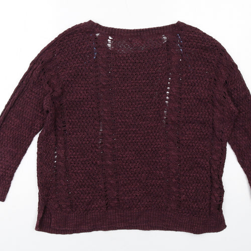 Fat Face Womens Purple Round Neck Linen Pullover Jumper Size 12