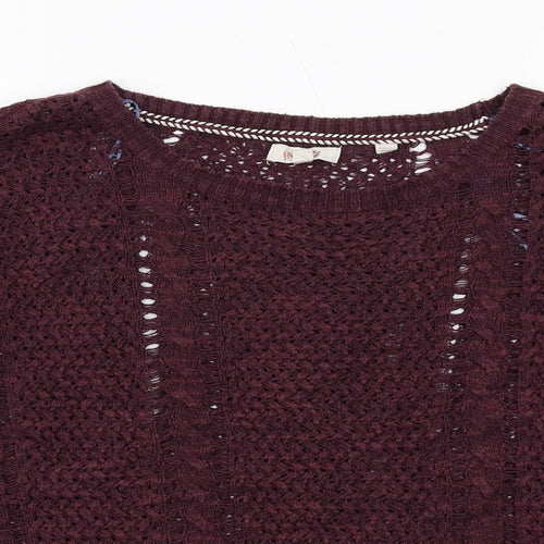 Fat Face Womens Purple Round Neck Linen Pullover Jumper Size 12