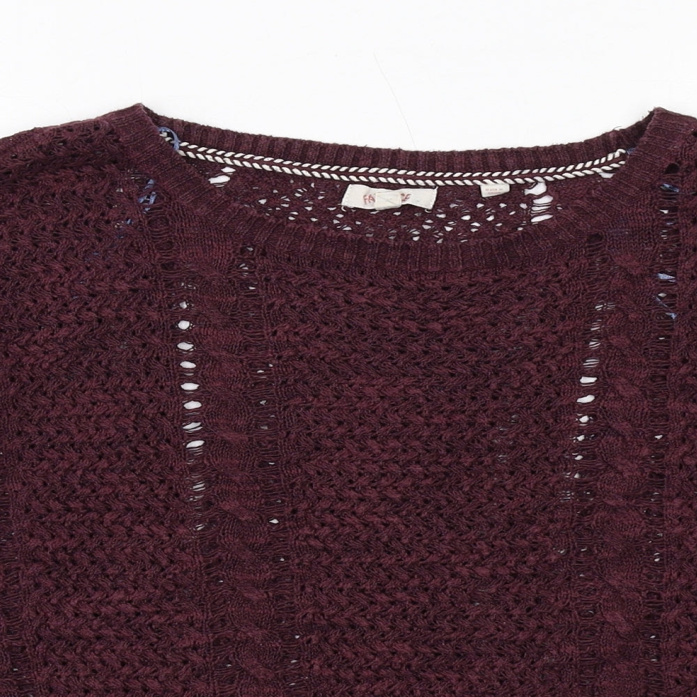 Fat Face Womens Purple Round Neck Linen Pullover Jumper Size 12