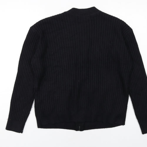 Marks and Spencer Womens Black Round Neck Acrylic Full Zip Jumper Size M