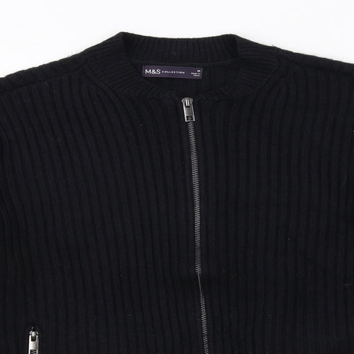 Marks and Spencer Womens Black Round Neck Acrylic Full Zip Jumper Size M