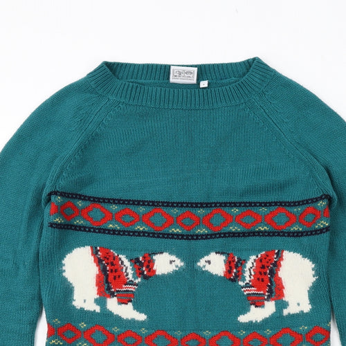 Animal Womens Green Round Neck Acrylic Pullover Jumper Size 8 - Polar Bear