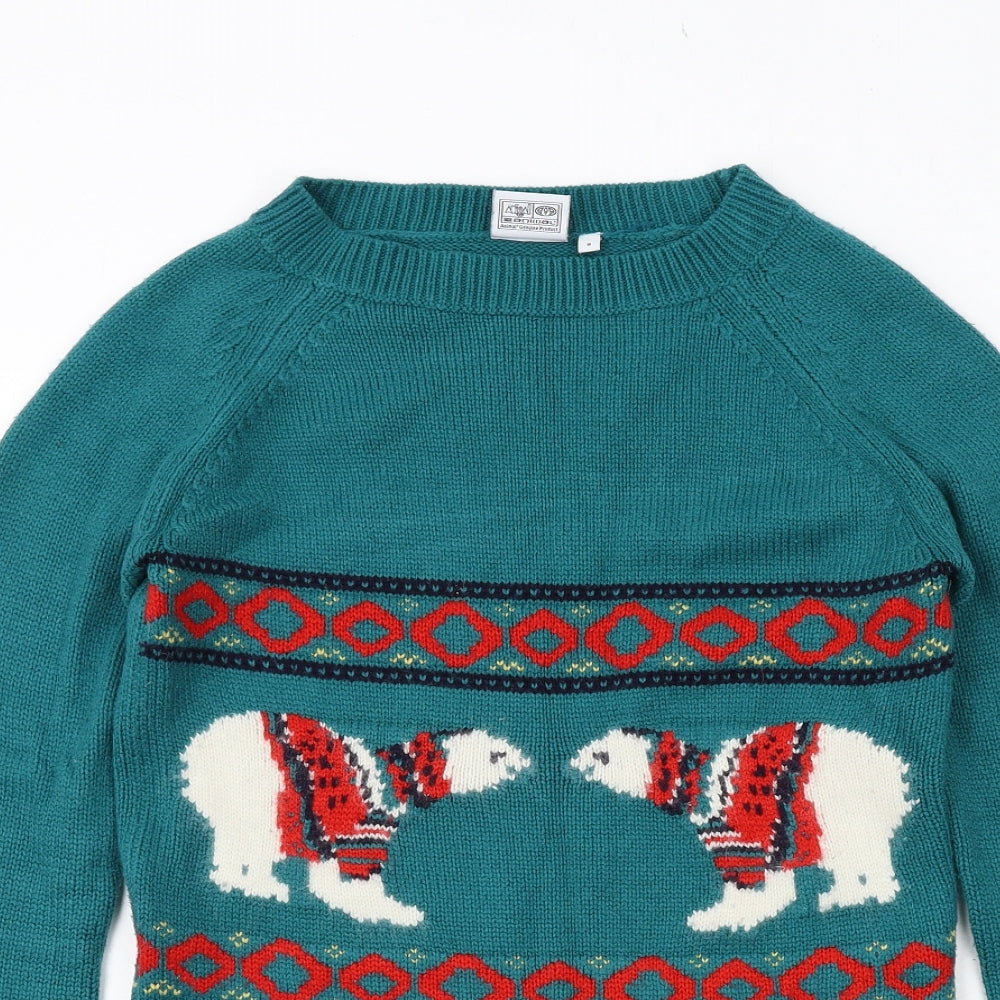 Animal Womens Green Round Neck Acrylic Pullover Jumper Size 8 - Polar Bear