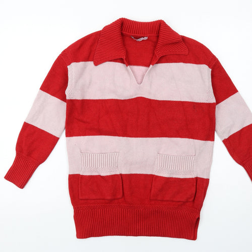 NEXT Womens Red Collared Striped Viscose Pullover Jumper Size S