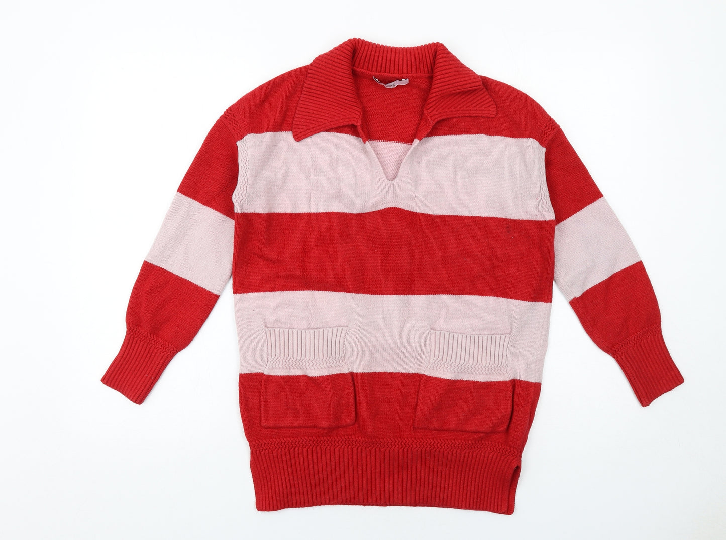 NEXT Womens Red Collared Striped Viscose Pullover Jumper Size S