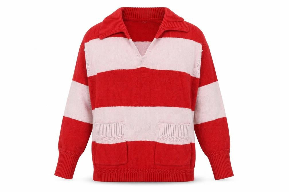 Front view of Next women’s red collared striped viscose jumper, size S