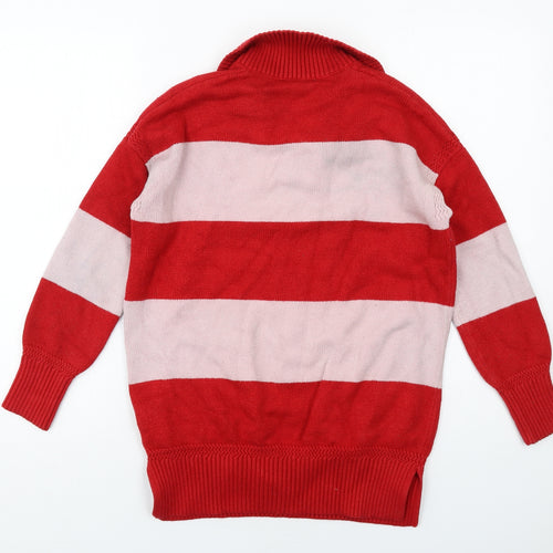 NEXT Womens Red Collared Striped Viscose Pullover Jumper Size S