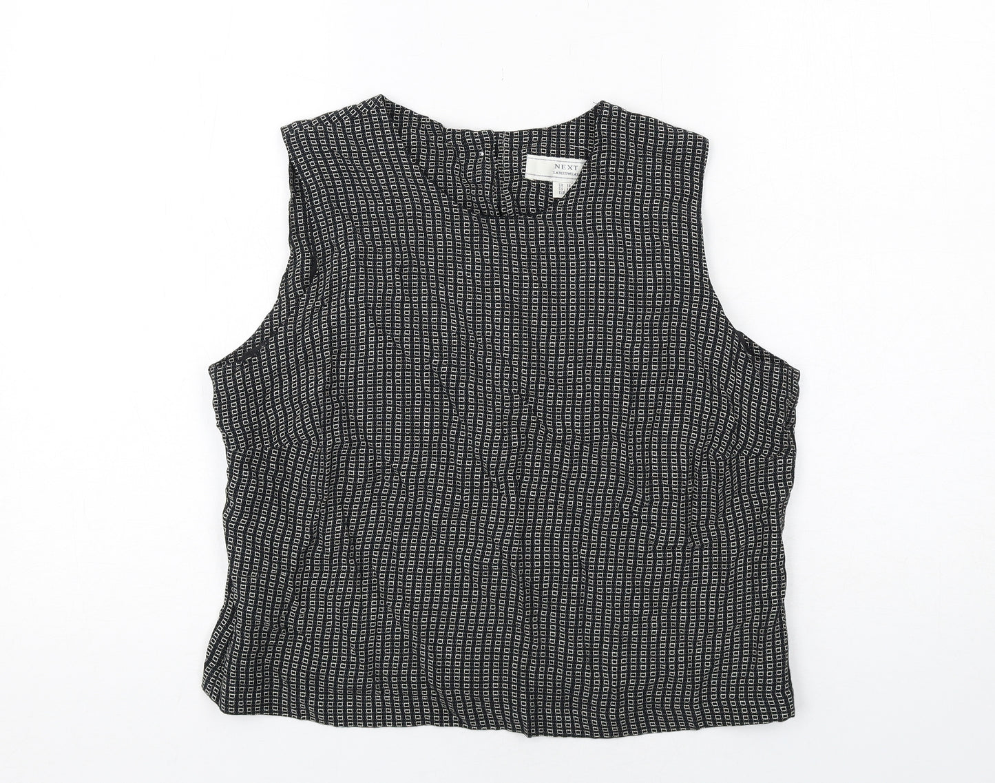 NEXT Womens Black Geometric Viscose Basic Blouse Size 16 Round Neck