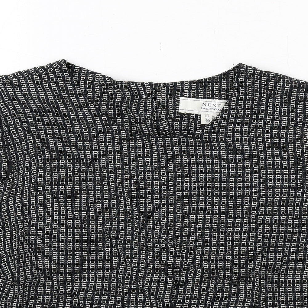 NEXT Womens Black Geometric Viscose Basic Blouse Size 16 Round Neck