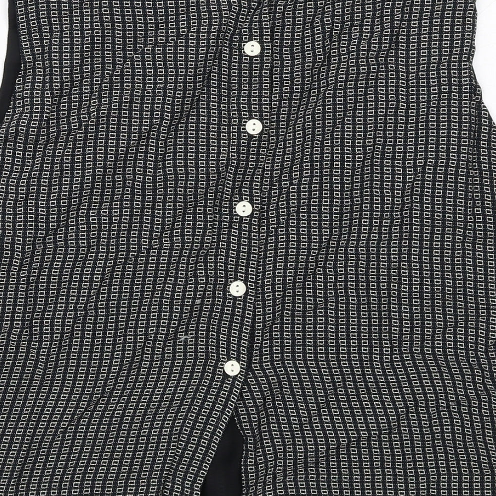 NEXT Womens Black Geometric Viscose Basic Blouse Size 16 Round Neck