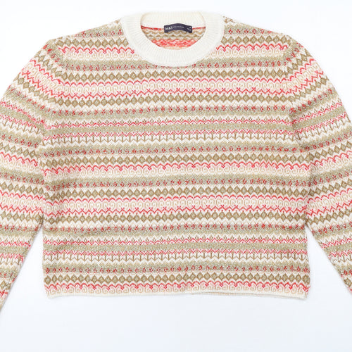 Marks and Spencer Womens Multicoloured Round Neck Geometric Acrylic Pullover Jumper Size M