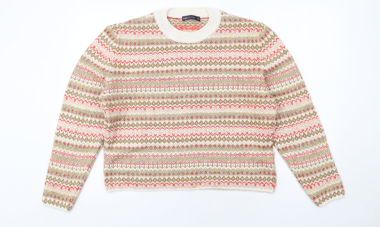 Marks and Spencer Womens Multicoloured Round Neck Geometric Acrylic Pullover Jumper Size M