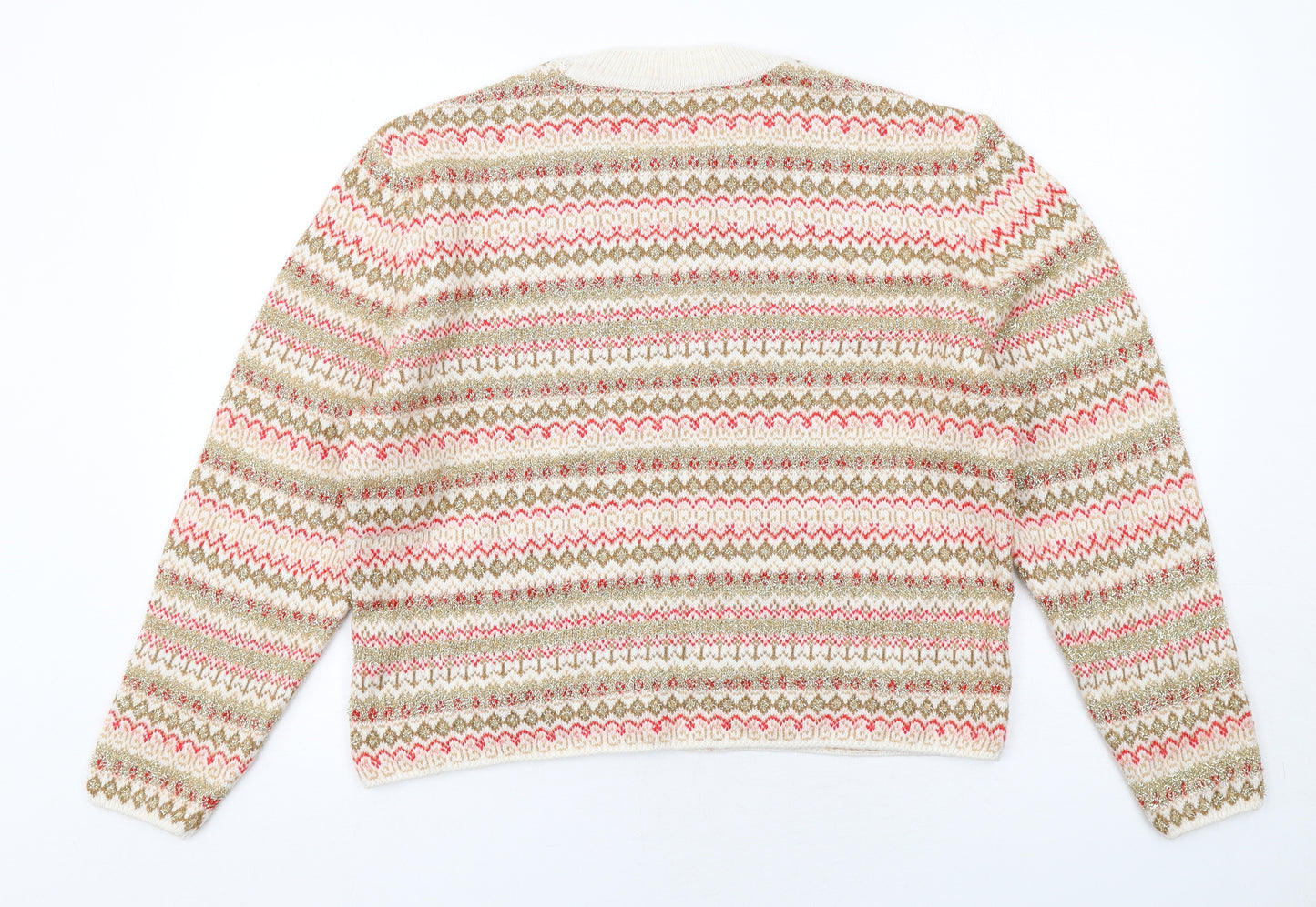Marks and Spencer Womens Multicoloured Round Neck Geometric Acrylic Pullover Jumper Size M
