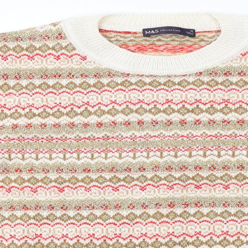 Marks and Spencer Womens Multicoloured Round Neck Geometric Acrylic Pullover Jumper Size M
