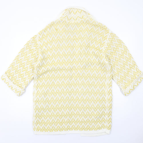 Monsoon Womens Yellow Collared Herringbone Cotton Cardigan Jumper Size S