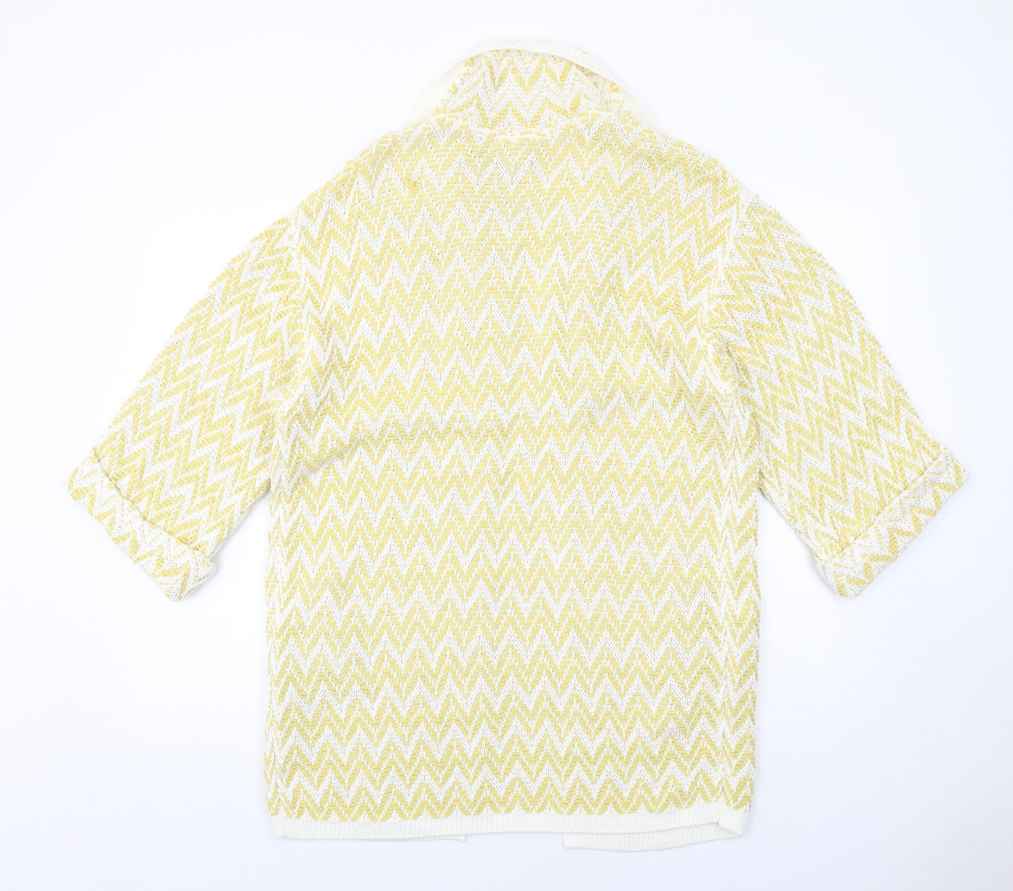 Monsoon Womens Yellow Collared Herringbone Cotton Cardigan Jumper Size S