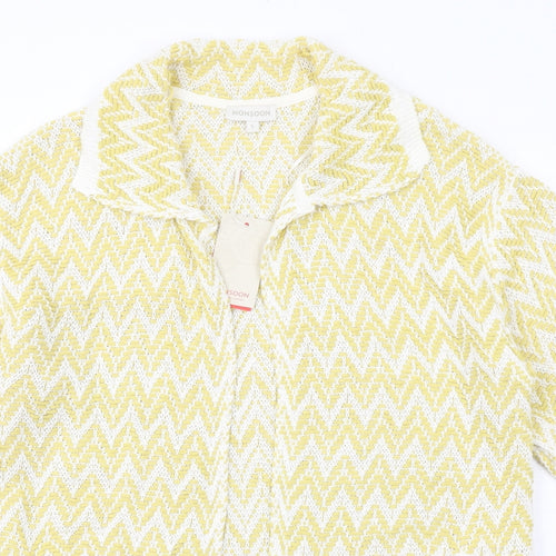 Monsoon Womens Yellow Collared Herringbone Cotton Cardigan Jumper Size S