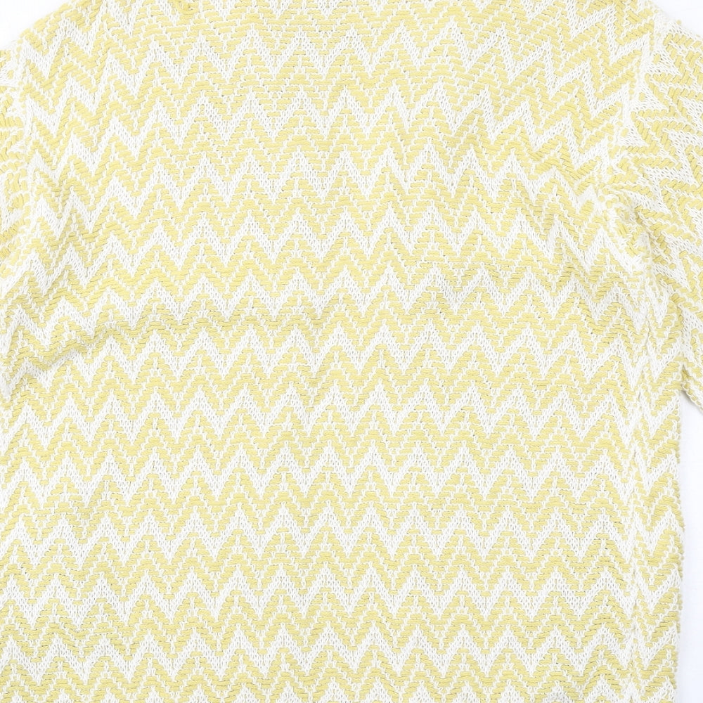 Monsoon Womens Yellow Collared Herringbone Cotton Cardigan Jumper Size S