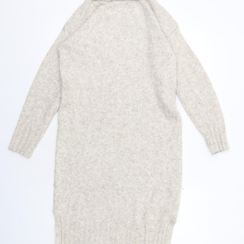 New Look Womens Beige Acrylic Jumper Dress Size S Roll Neck Pullover