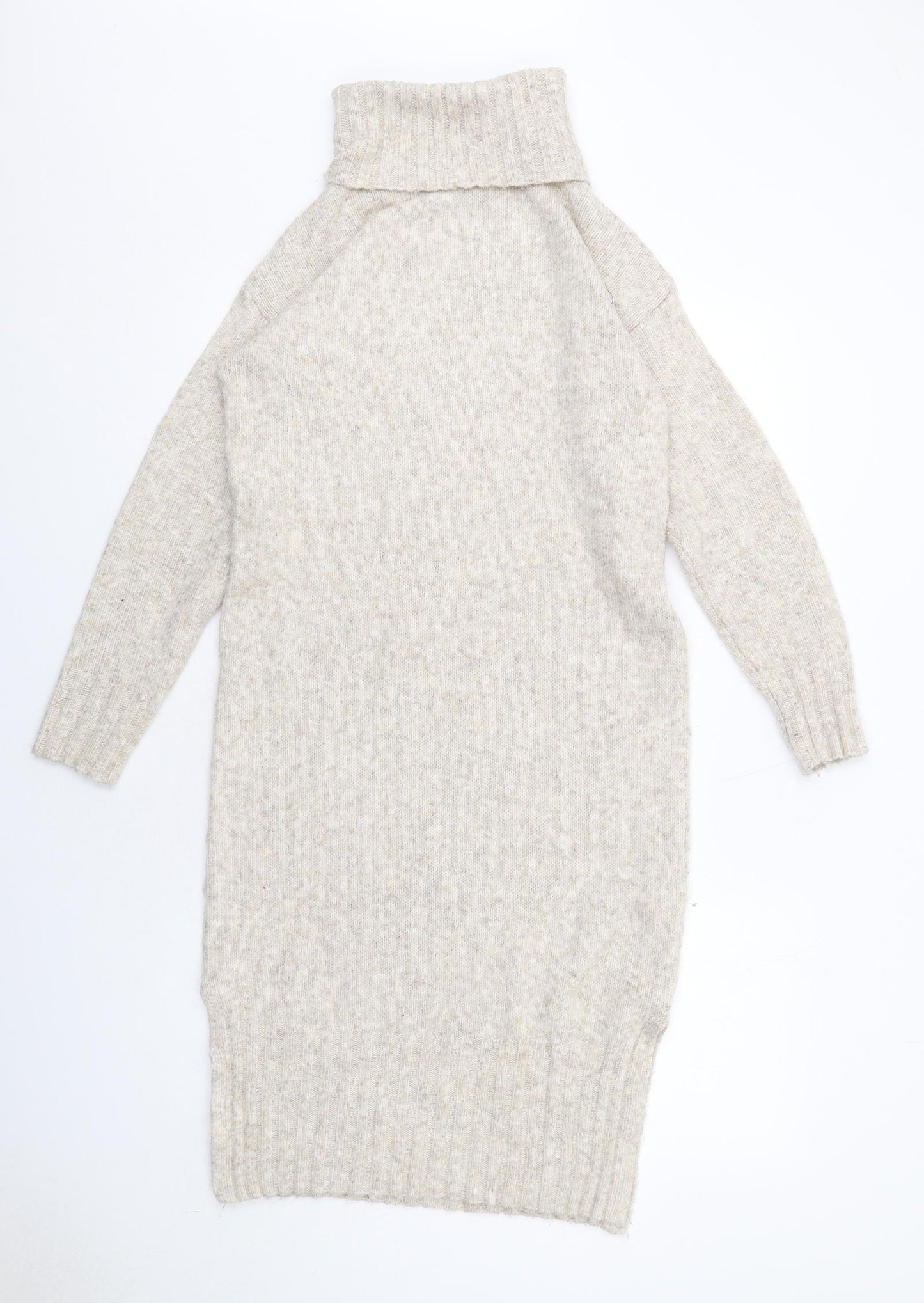 New Look Womens Beige Acrylic Jumper Dress Size S Roll Neck Pullover