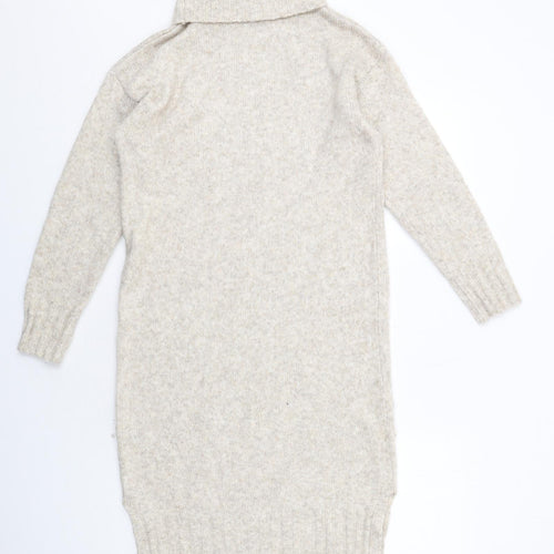 New Look Womens Beige Acrylic Jumper Dress Size S Roll Neck Pullover