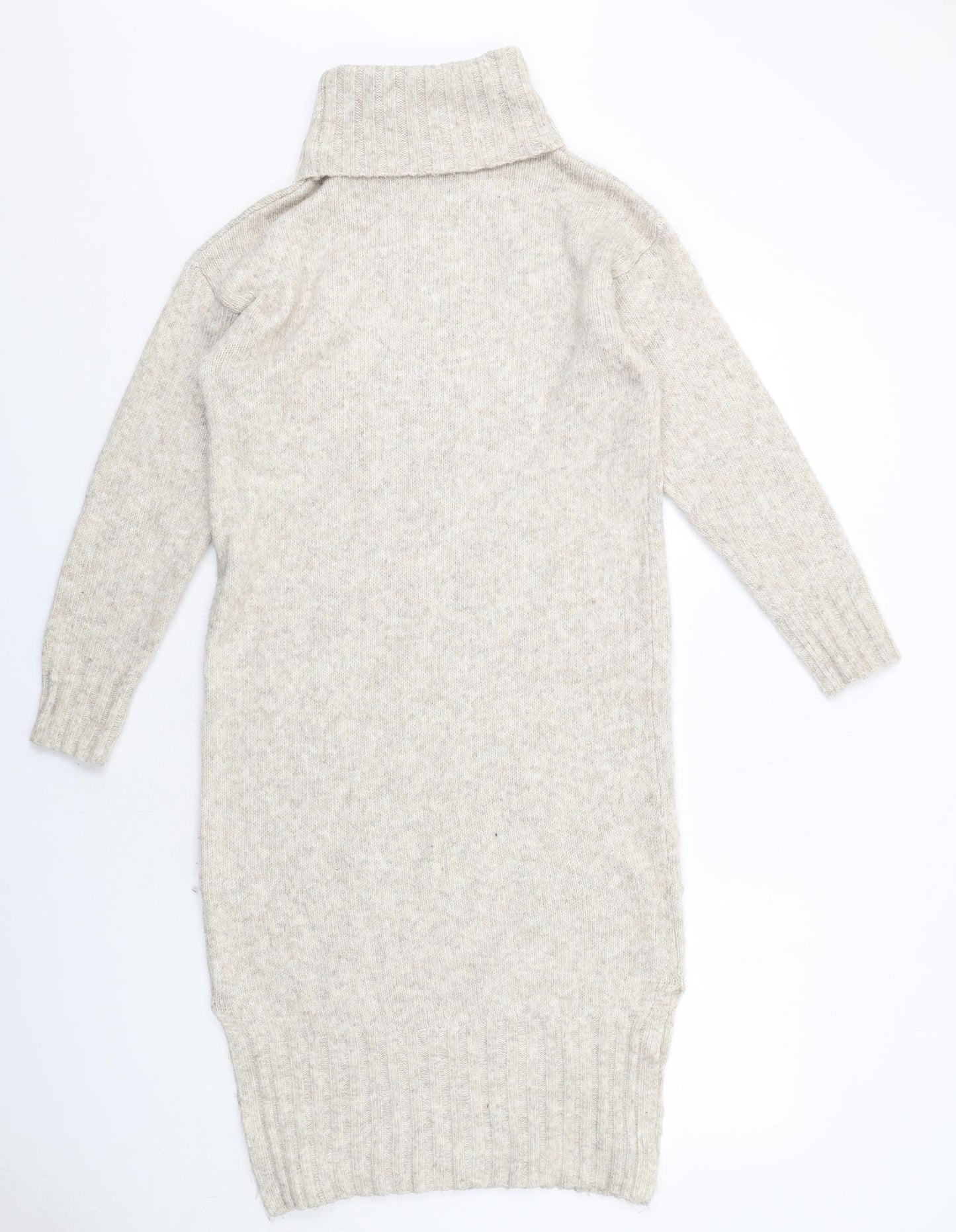 New Look Womens Beige Acrylic Jumper Dress Size S Roll Neck Pullover