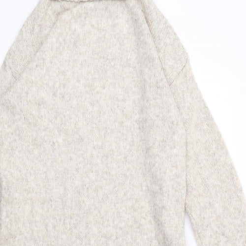 New Look Womens Beige Acrylic Jumper Dress Size S Roll Neck Pullover