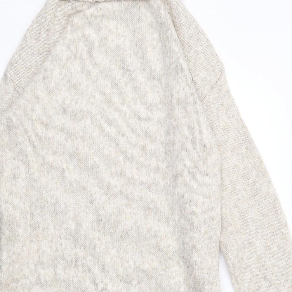 New Look Womens Beige Acrylic Jumper Dress Size S Roll Neck Pullover