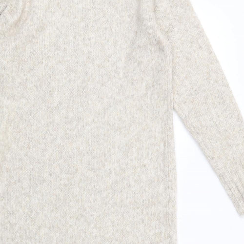 New Look Womens Beige Acrylic Jumper Dress Size S Roll Neck Pullover