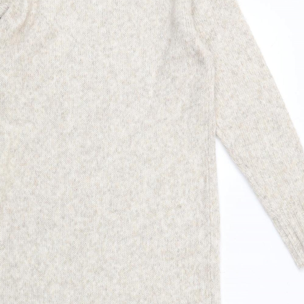 New Look Womens Beige Acrylic Jumper Dress Size S Roll Neck Pullover